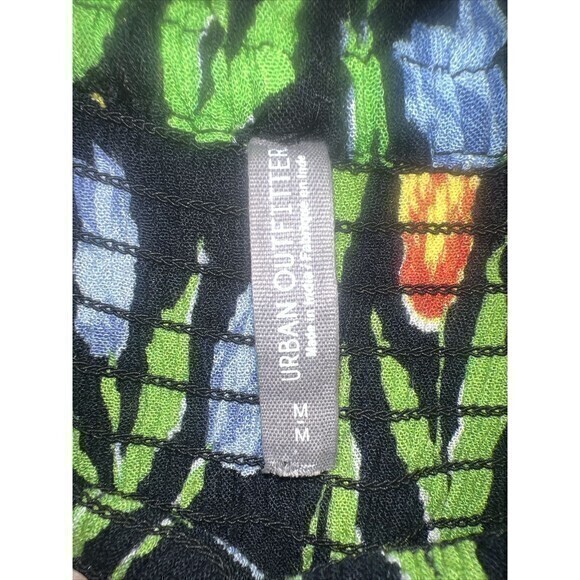 URBAN OUTFITTERS Black Sleeveless Floral Tulip Print Ruffles Mini Dress Sz Med - Picture 3 of 8